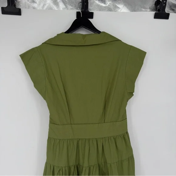 NEW DELUC Green Olive Frilly Mini Tiered Dress Sz Medium - Picture 7 of 7